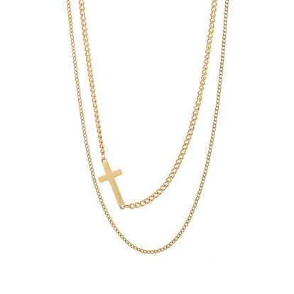 304 двухслойные колье из нержавеющей стали, крестик, ионное покрытие (ip)