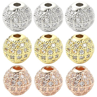 12 шт. 3 цветные латунные бусины из кубического циркония, круглые