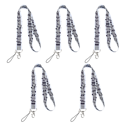 5Pcs Polyester Mobile Straps, with Alloy Clasps, Musical Note, Platinum