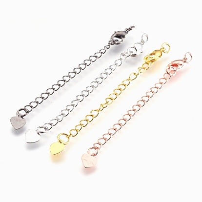 Brass Chain Extender, with Lobster Claw Clasps, Cadmium Free & Nickel Free & Lead Free, Long-Lasting Plated, Heart