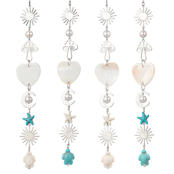 4 шт. синтетические бирюзовые бусины в виде морских звезд и черепах, подвесные ловцы солнца, с подвеской в виде луны и солнца из нержавеющей стали, для наружного и садового декора