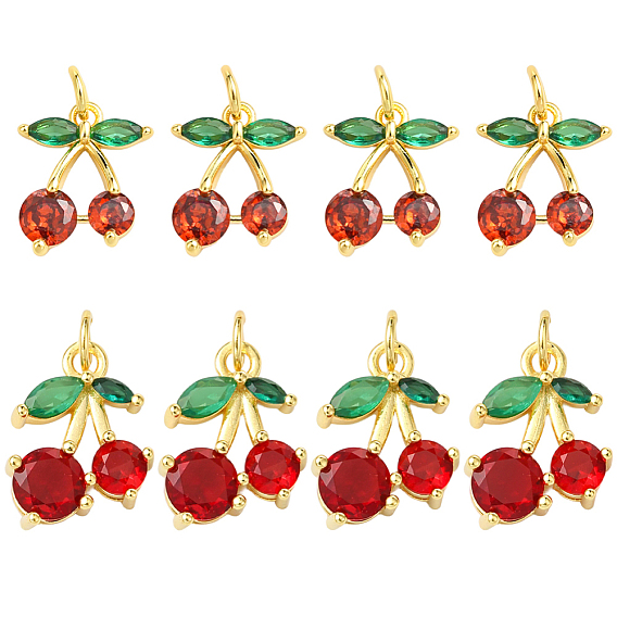 8 шт 2 стили латунные подвески, со стеклом, без никеля , реальный 18 k позолоченный, вишня, граненые