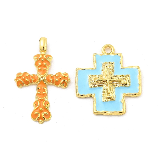 Латунь эмаль подвески, без свинца и без кадмия, долговечный, крест очарование, стойки покрытие, реальный 18 k позолоченный