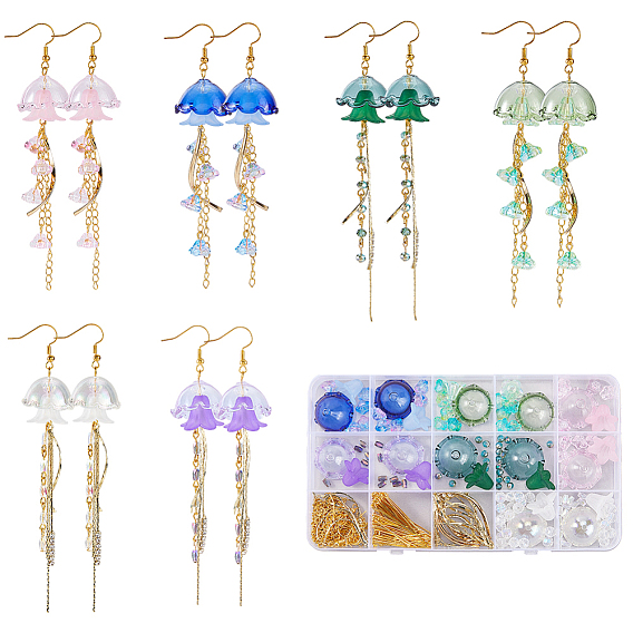 Набор для самостоятельного изготовления сережек в виде медуз, включить стеклянную бусинку, латунная цепочка кисточка большие подвески, Латунные крючки для сережек