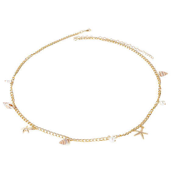 Bohemian Natural Shell & Plastic Imitation Pearl Tassel Chain Belts, Summber Beach Iron Chain Belts