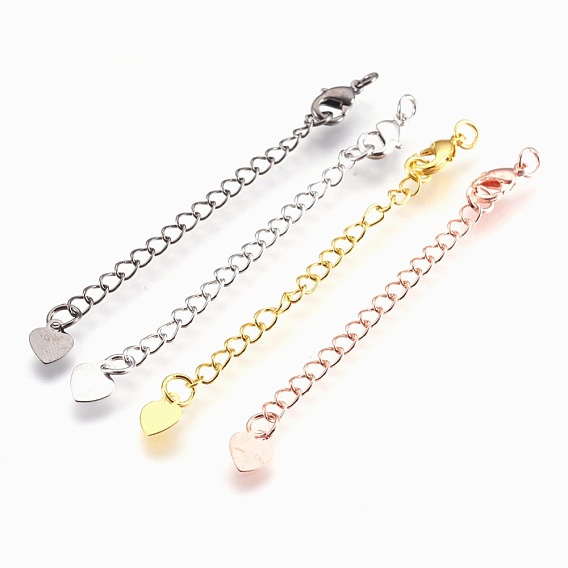 Brass Chain Extender, with Lobster Claw Clasps, Cadmium Free & Nickel Free & Lead Free, Long-Lasting Plated, Heart