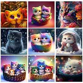 DIY Cat Diamond Painting Kit, Including Round/Square Resin Rhinestones Bag, Diamond Sticky Pen, Tray Plate and Glue Clay