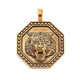 Titanium Steel Pendants, Octagon with Tiger Head Charm