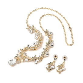 Комплект из серег-гвоздиков и ожерелий с подвесками в форме капли и листа из сплава со стразами для женщин