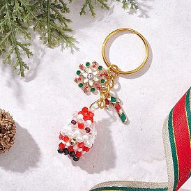304 брелоки из стекла и нержавеющей стали, Дед Мороз, с подвесками из эмалевого сплава с покрытием из реечной стали и железными разъемными кольцами для ключей