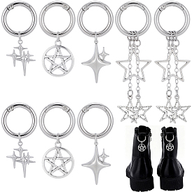 8шт. 4 стили подвесок для обуви в виде звезд из латуни и сплава, с литыми пружинными кольцами