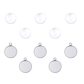 Fabrication de pendentifs bricolage, avec suspension en acier inoxydable 304 et cabochons en verre demi-lune transparents, plat rond