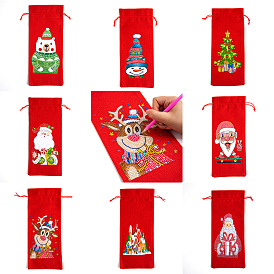 Christmas Theme DIY Diamond Painting Drawstring Gift Bag Kit, Including Resin Rhinestones Bag, Diamond Sticky Pen, Tray Plate and
