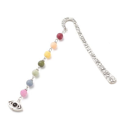 Tibetan Style Alloy Bookmarks, with Chakra Theme Frosted Natural Gemstone Beaded Pendant, Eye