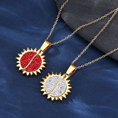 304 ожерелья из нержавеющей стали, полимерной глины, стразов, солнца, открывающиеся, для женщин, ионное покрытие (ip), золотые