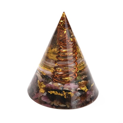 Orgonite Cone, Resin Pointed Home Display Decorations, with Natural Gemstone and Metal Findings