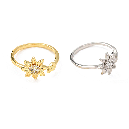 Латунные микропаве кубические цирконии манжеты открытые кольца для женщин, цветок