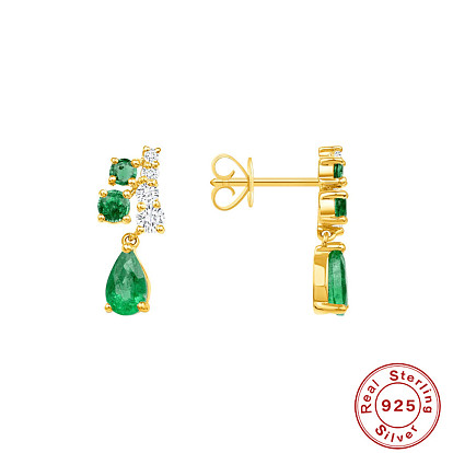 925 Sterling Silver Wind Diamond Drop Earrings with Green Waterdrop Pendant