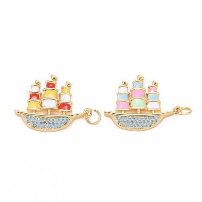 Стойка металлическая латунная микропрофилированная кубическая циркония подвески, с эмалью и кольцами для прыжков, без кадмия, без свинца и без никеля, лодка, реальный 18 k позолоченный