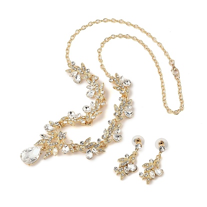 Комплект из серег-гвоздиков и ожерелий с подвесками в форме капли и листа из сплава со стразами для женщин