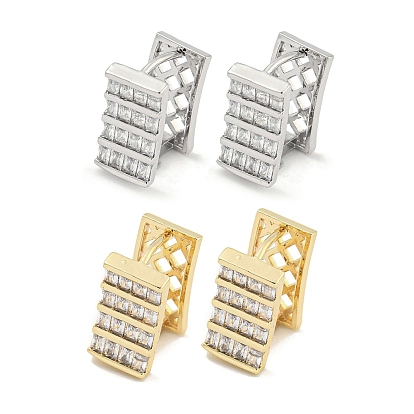 Женские серьги-кольца из латуни с микропаве и прозрачными циркониями, прямоугольные