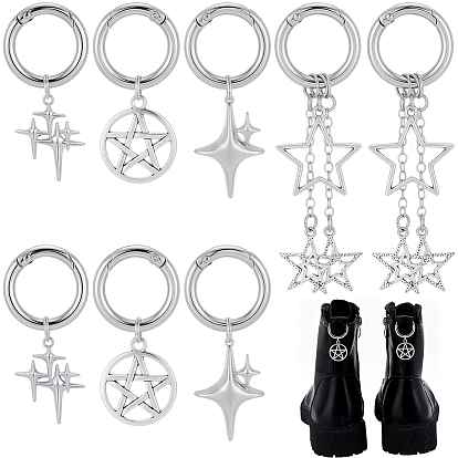 8шт. 4 стили подвесок для обуви в виде звезд из латуни и сплава, с литыми пружинными кольцами