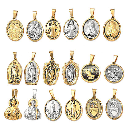 Religion 304 Stainless Steel Pendants, Religion Elements Charms, with 201 Stainless Steel Bails, Ion Plating(IP)