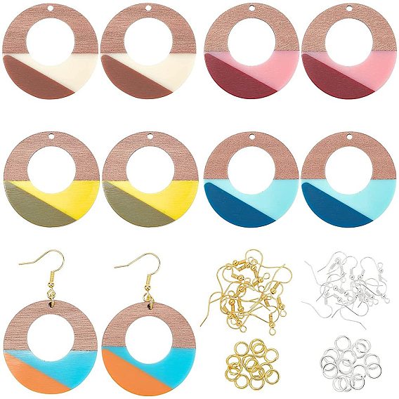 Наборы для самостоятельного изготовления деревянных сережек-подвесок из ореха, в том числе 10 шт 5 стили кольцо смолы и подвески из орехового дерева, железные крючки для серег и прыжковые кольца