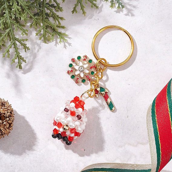 304 брелоки из стекла и нержавеющей стали, Дед Мороз, с подвесками из эмалевого сплава с покрытием из реечной стали и железными разъемными кольцами для ключей