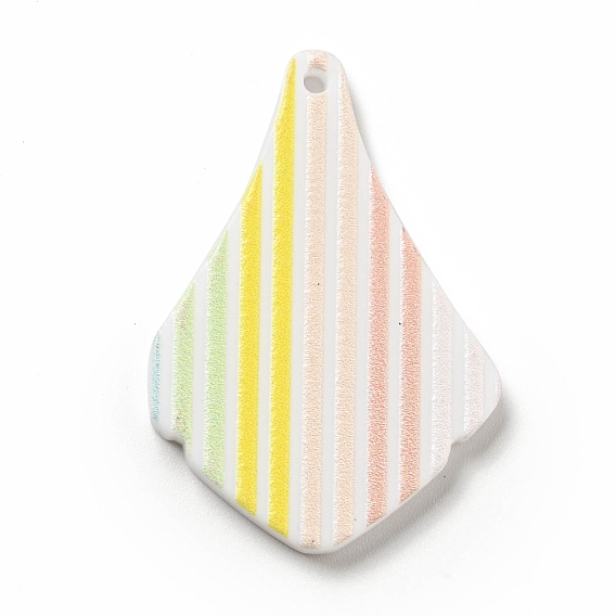 Printed Acrylic Pendants, Leaf with Stripe Pattern