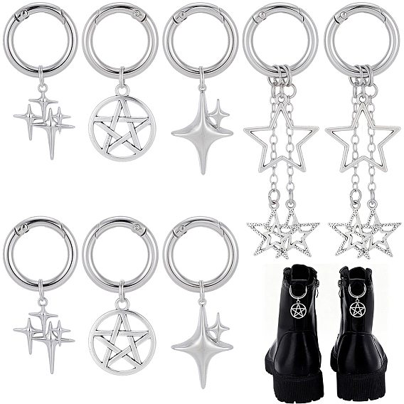 8шт. 4 стили подвесок для обуви в виде звезд из латуни и сплава, с литыми пружинными кольцами