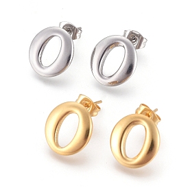 304 Stainless Steel Stud Earrings, Hypoallergenic Earrings, with Ear Nuts, Oval
