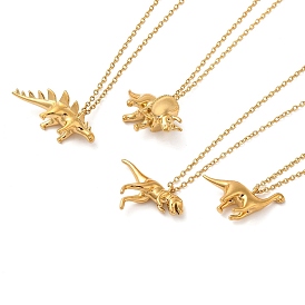 Dinosaur Brass Pendant Necklaces, 304 Stainless Steel Cable Chain Necklaces for Women