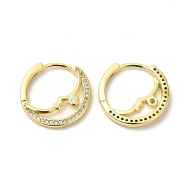 Cubic Zirconia Crescent Moon Hoop Earrings, Real 18K Gold Plated Brass Jewelry for Women, Cadmium Free & Nickel Free & Lead Free