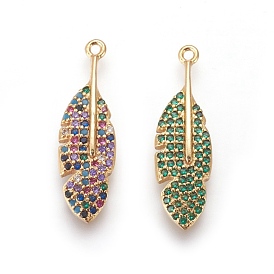 Brass Cubic Zirconia Pendants, Leaf