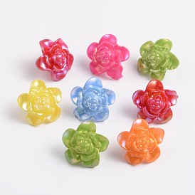 Acrylic Shank Buttons, AB Color Plated, Flower, 17x17x4mm, Hole: 3mm
