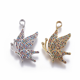 Brass Micro Pave Cubic Zirconia Pendants, Butterfly