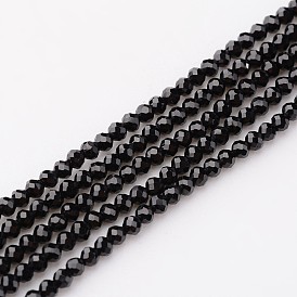 Natural Black Spinel Beads Strands, Round, Faceted