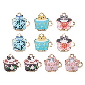 10Pcs 5 Styles Rack Plating Alloy Enamel Charms, Cup with Cat