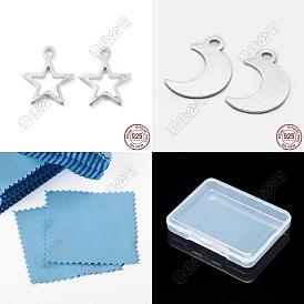 12Pcs 2 Styles 925 Sterling Silver Chain Extender Drops, Extender Chain Tabs, with Suede Fabric Square Silver Polishing Cloth