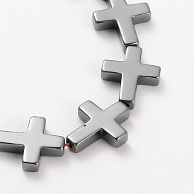 Electroplate Gorgeous Cross Non-magnetic Synthetic Hematite Beads Strands, Nickel Free & Lead Free, 17x14x4mm, Hole: 1mm, about 23pcs/strand, 15.94 inch