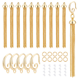 BENECREAT Tassel Dangle Earrings DIY Making Kit, Including 5Pairs Brass Eaaring Hooks & 10Pcs Jump Rings & 10Pcs Serpentine Chain Tassel Pendants, 30Pcs Plastic Ear Nut
