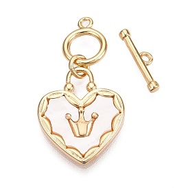 Brass Toggle Clasps, with Shell, Heart with Crown