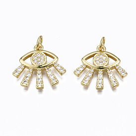 Brass Micro Pave Clear Cubic Zirconia Pendants, with Jump Rings, Nickel Free, Eye