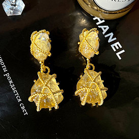 Bold Resin Stone Earrings with Fashionable Design and Gold Plating