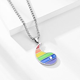 Collar del orgullo del arco iris, Taiji con collar con colgante de patrón de rayas para hombres y mujeres