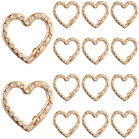 20 шт. пружинные затворные кольца из цинкового сплава со стразами, сердце