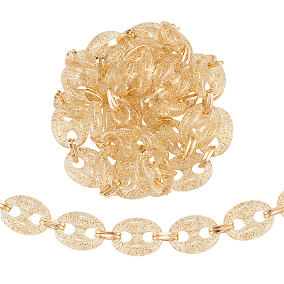 Прозрачные цепочки из акрила в зернах ручной работы, с блестящей пудрой и алюминиевыми скрепками, для изготовления цепочек для сумочек