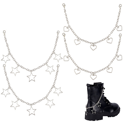 4 шт 2 стили сплав цепи для ремней для ботинок, звезда/сердце