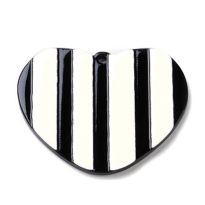 Printed  Acrylic Pendants, Heart with Stripe Pattern